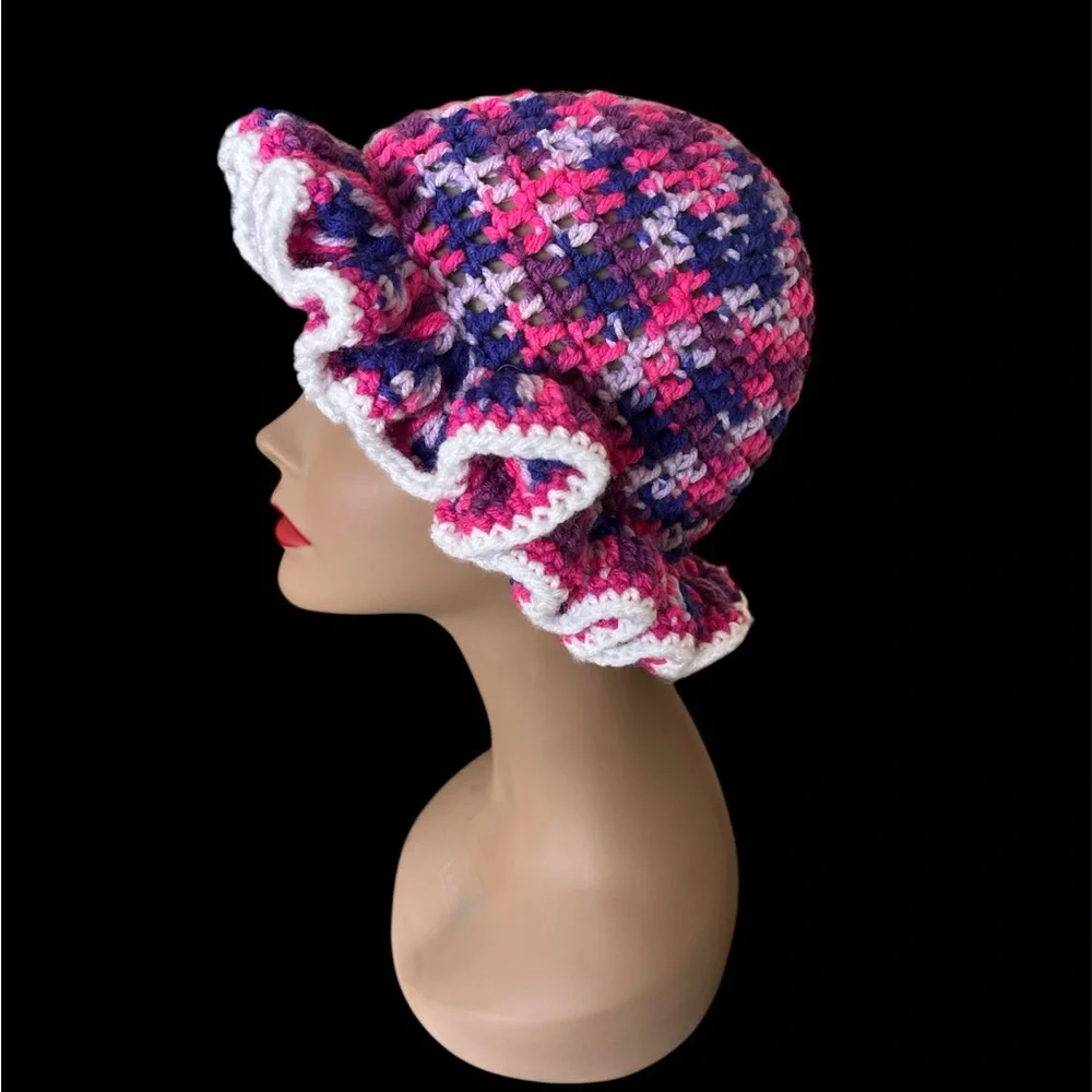 Colorful Crochet Ruffle Women's Hat - Picture 2 of 2